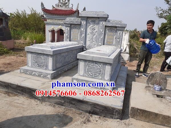 13 Mẫu mộ đá nguyên khối đôi gia đình ông bà bố mẹ anh chị em hai ba bốn năm ngôi liền nhau đẹp bán tại Thái Bình