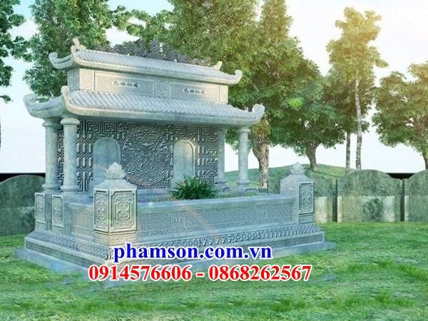 Bản vẽ 3D thiết kế mộ đôi khu lăng mộ nghĩa trang gia đình bằng đá đẹp
