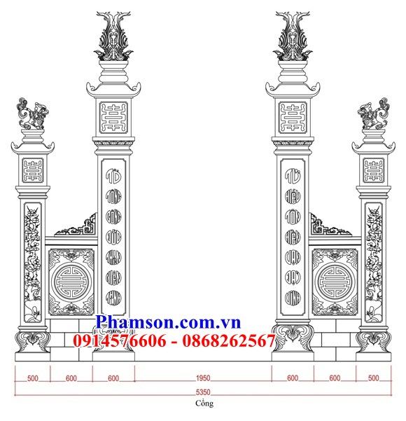 Bản vẽ cổng làng nhà thờ đình chùa bằng đá thiết kế chuẩn phong thuỷ đẹp