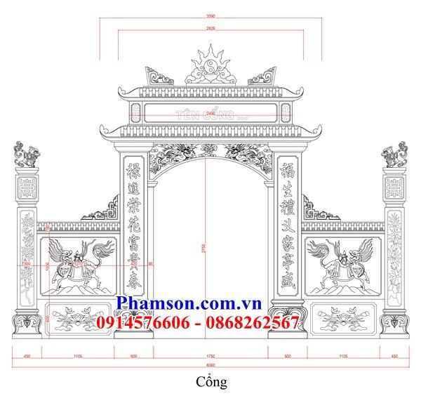Bản vẽ cổng làng nhà thờ đình chùa bằng đá thiết kế hiện đại đẹp