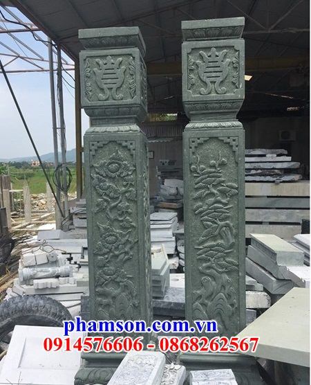 Cột đá vuông nhà thờ đình chùa miếu bằng đá xanh rêu nguyên khối đẹp