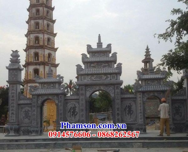 Hình ảnh cổng tam quan từ đường nhà thờ đình chùa bằng đá thiết kế cơ bản đẹp