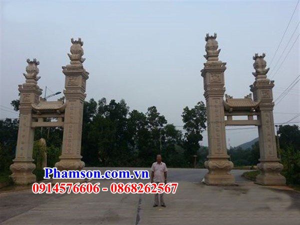 Hình ảnh cổng tam quan từ đường nhà thờ đình chùa bằng đá vàng nguyên khối đẹp