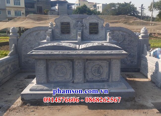 Hình ảnh mẫu mộ đôi bằng đá xanh Thanh Hóa khối đẹp
