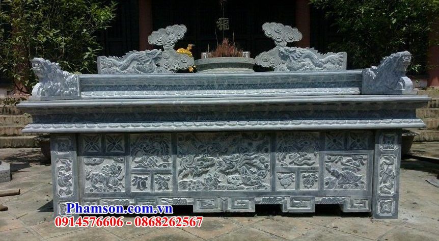 Mẫu bàn lễ đình đền chùa miếu khu lăng mộ bằng đá xanh tự nhiên nguyên khối chạm khắc hoa văn tinh xảo đẹp