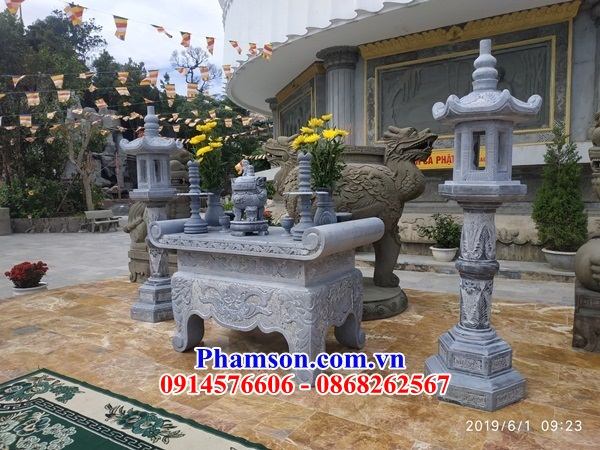 Mẫu bàn lễ đình đền chùa miếu khu lăng mộ bằng đá xanh tự nhiên nguyên khối thiết kế hiện đại đẹp