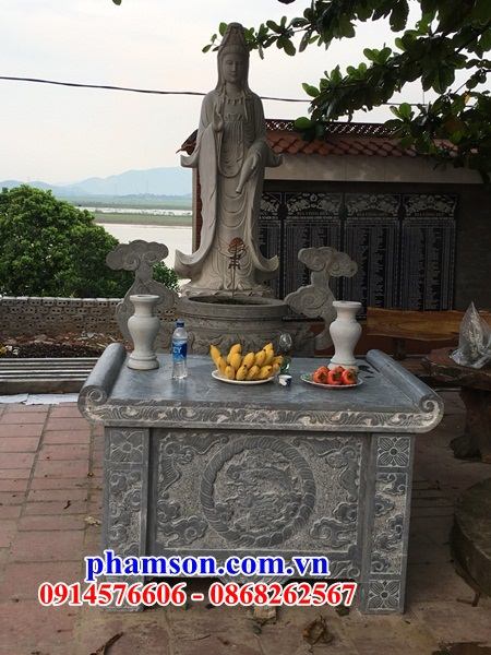 Mẫu bàn thờ đình đền chùa miếu khu lăng mộ bằng đá mỹ nghệ Ninh Bình để ngoài sân thiết kế đẹp