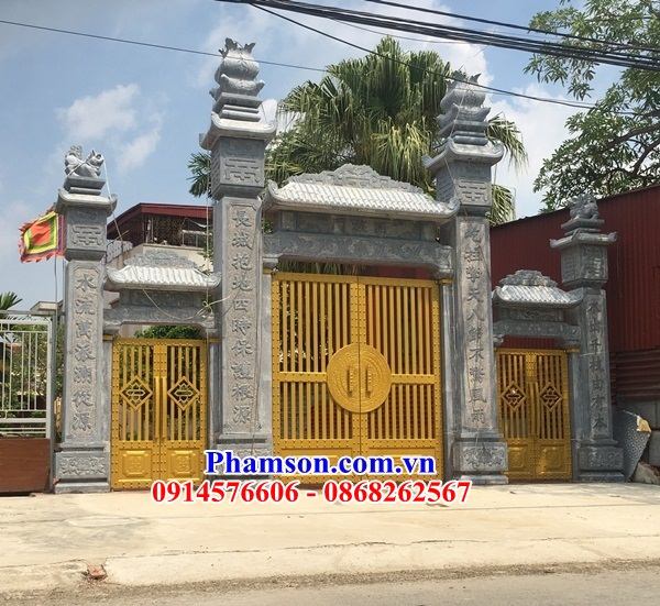 Mẫu cổng tam quan  tứ trụ đình đền thờ chùa miếu khu lăng mộ bằng đá tự nhiên chạm khắc hoa văn tinh xảo