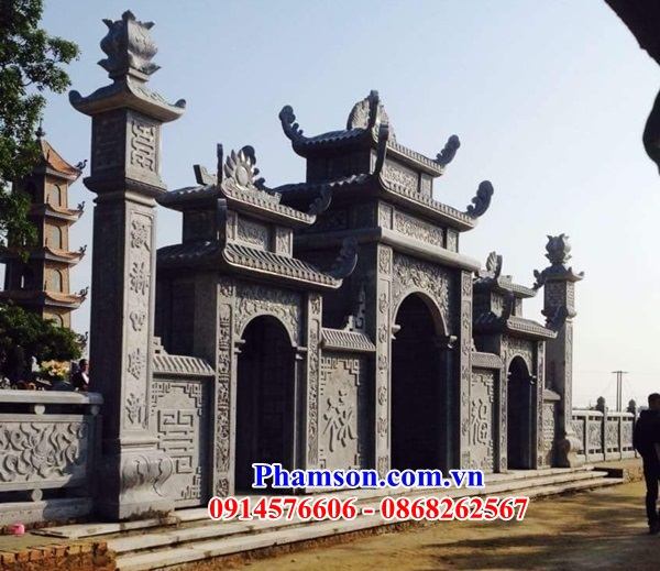 Mẫu cổng tam quan cổng làng nhà thờ đình đền chùa miếu bằng đá nguyên khối thiết kế hiện đại