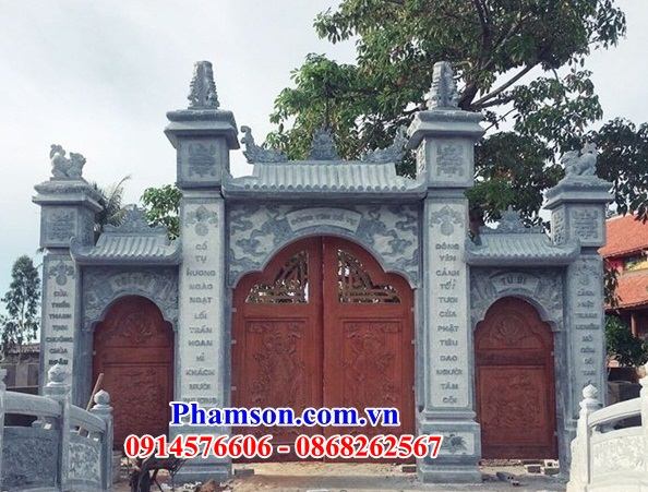 Mẫu cổng tam quan cổng làng nhà thờ đình đền chùa miếu bằng đá xanh Thanh Hóa nguyên khối