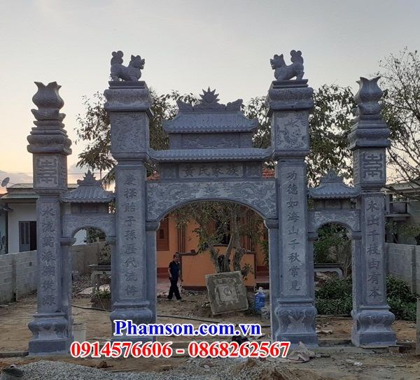 Mẫu cổng tam quan nhà thờ đình chùa miếu khu lăng mộ bằng đá thiết kế hiện đại đẹp