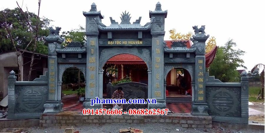 Mẫu cổng tam quan tứ trụ từ đường nhà thờ đình chùa bằng đáxanh Thanh Hóa đẹp