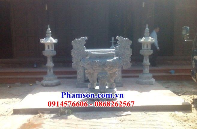 Mẫu lư hương đỉnh đèn cắm nhang thờ cúng để ngoài sân đình đền thờ chùa miếu khu lăng mộ bằng đá thiết kế đẹp