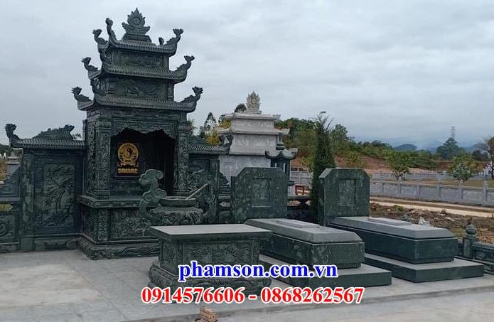 Mẫu mộ bằng đá xanh rêu thiết kế đẹp điêu khắc hoa văn tinh xảo tại Nam Định
