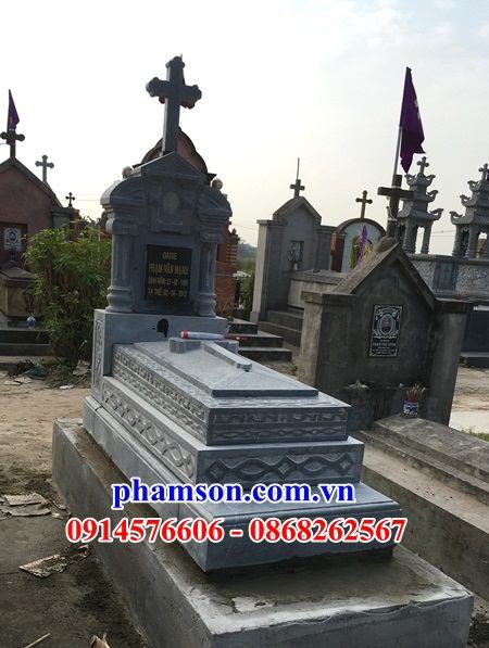 Mẫu mộ công giáo đạo thiên chúa bằng đá mỹ nghệ Ninh Bình thiết kế đơn giản đẹp