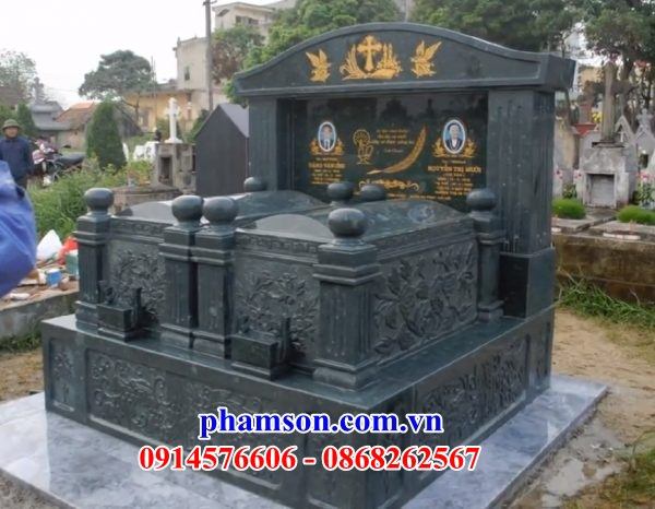 Mẫu mộ đôi khu lăng mộ nghĩa trang gia đình bằng đá xanh rêu cao cấp đẹp nhất Việt Nam