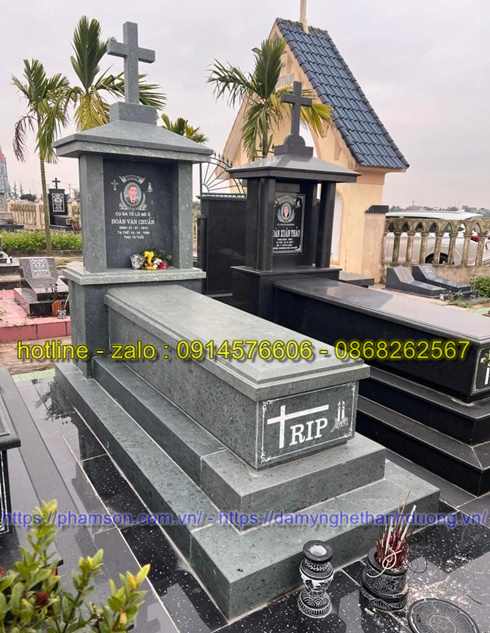 Mẫu mộ không mái đơn giản bằng đá xanh Thanh Hóa 2025