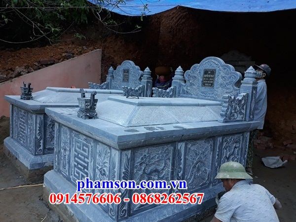 Thiết kế mẫu mộ không mái bằng đá xanh nguyên khối đẹp