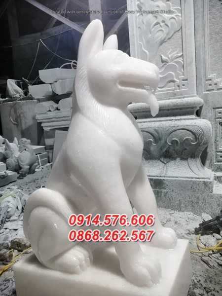 01 Chó canh cổng bằng đá trắng cẩm thạch granite đẹp bán tại Bắc Ninh