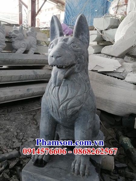 01 Chó canh cổng phong thủy trấn yểm bằng đá xanh đẹp bán tại Bắc Ninh