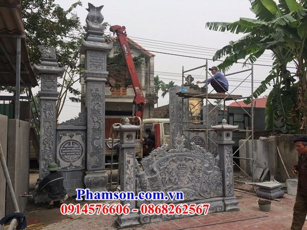 01 Mẫu cổng đá ninh bình tam quan tứ trụ nhà thờ họ từ đường đình đền chùa đẹp bán tại Bà Rịa Vũng Tàu
