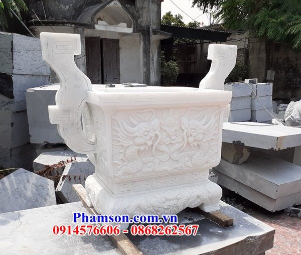 01 Mẫu lư đỉnh hương đá trắng hình chữ nhật đình chùa miếu nghĩa trang khu lăng mộ nhà thờ từ đường dòng họ gia đình dòng tộc đẹp bán tại Lào Cai