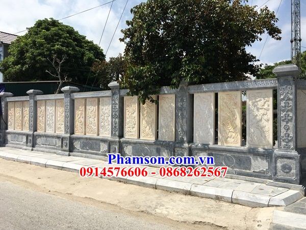 01 Mẫu tường bao hàng rào lan can nghĩa trang khu lăng mộ mồ mả nhà thờ từ đường gia đình dòng họ bằng đá vàng đẹp bán tại Điện Biên