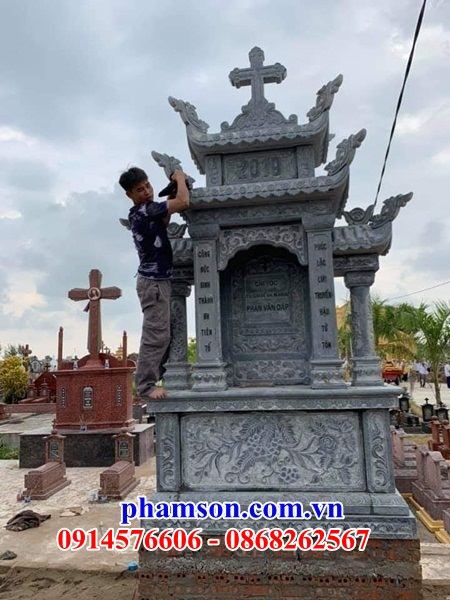 01 Mộ nghĩa trang gia đình dòng lăng mồ mả đá tự nhiên nguyên khối công giáo đạo thiên chúa đẹp bán tại Tiền Giang
