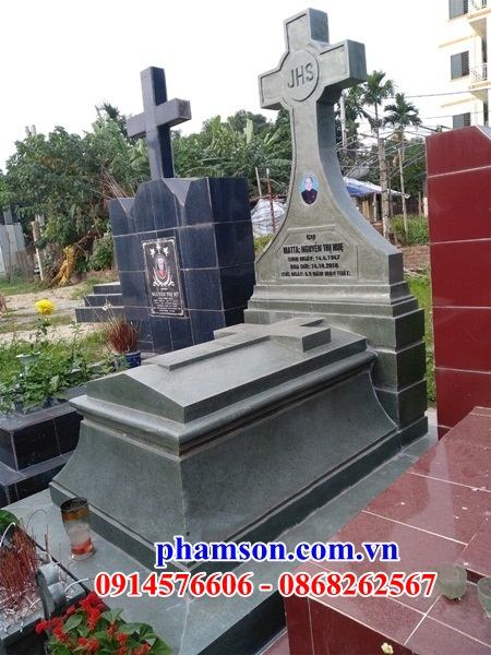 01 Mộ nghĩa trang gia đình dòng lăng mồ mả đá xanh công giáo đạo thiên chúa đẹp bán tại Tiền Giang