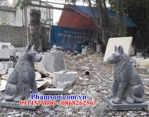 02 Chó trấn yểm phong thủy canh cổng bằng đá đẹp bán tại Bắc Giang