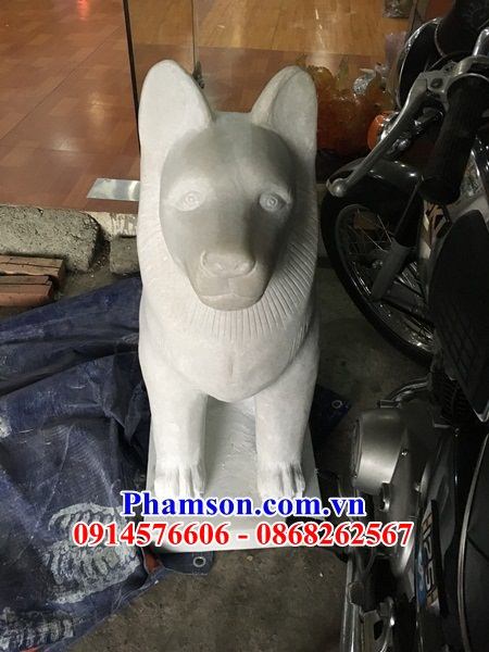 02 Chó trấn yểm phong thủy canh cổng bằng đá trắng đẹp bán tại Bắc Giang