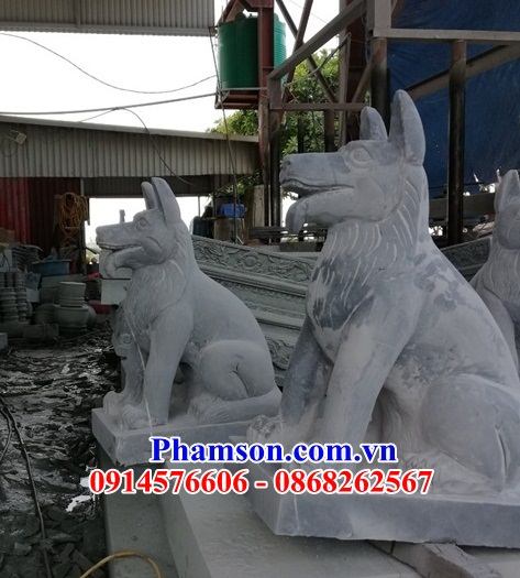 02 Chó trấn yểm phong thủy canh cổng bằng đá tự nhiên nguyên khối đẹp bán tại Bắc Giang