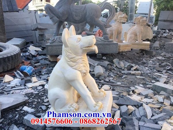 02 Chó trấn yểm phong thủy canh cổng bằng đá vàng đẹp bán tại Bắc Giang