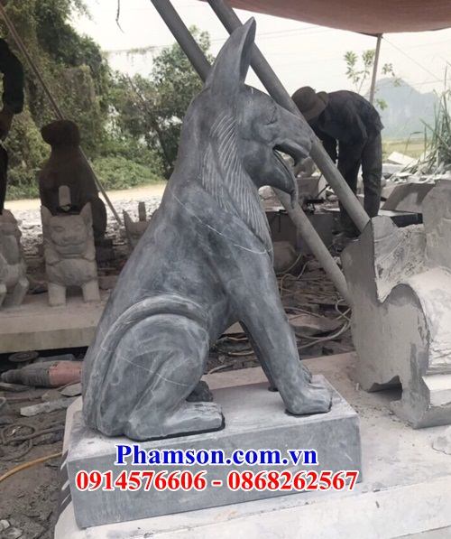 02 Chó trấn yểm phong thủy canh cổng bằng đá xanh đẹp bán tại Bắc Giang