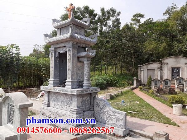 02 Mộ nghĩa trang khu lăng mồ mả gia đình dòng họ cất giữ để hũ tro hài cốt đá tự nhiên nguyên khối công giáo người theo đạo đẹp bán tại Sóc Trăng