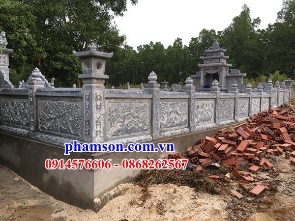 02 Tường hàng rào lan can nghĩa trang khu lăng mộ mồ mả nhà thờ từ đường gia đình dòng họ bằng đá ninh bình đẹp bán tại Lai Châu