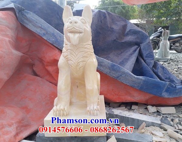 03 Mẫu chó cổ phong thủy canh cổng trấn yểm bằng đá vàng đẹp bán tại Lạng Sơn