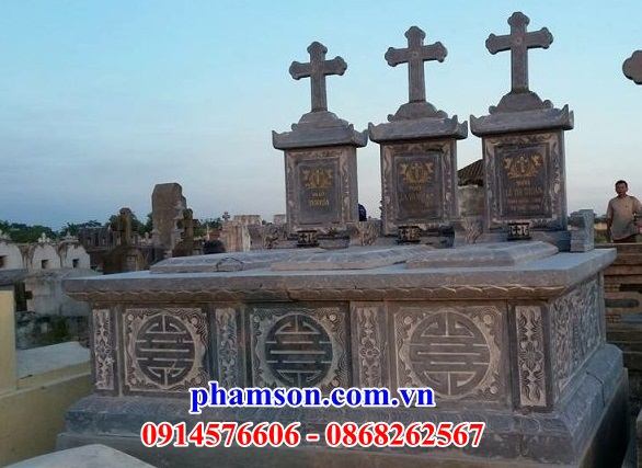 03 Mộ nghĩa trang khu lăng gia đình dòng họ mồ mả đôi hai ba ngôi liền nhau đá cất để giữ hũ tro hài cốt công giáo đẹp bán tại Long An