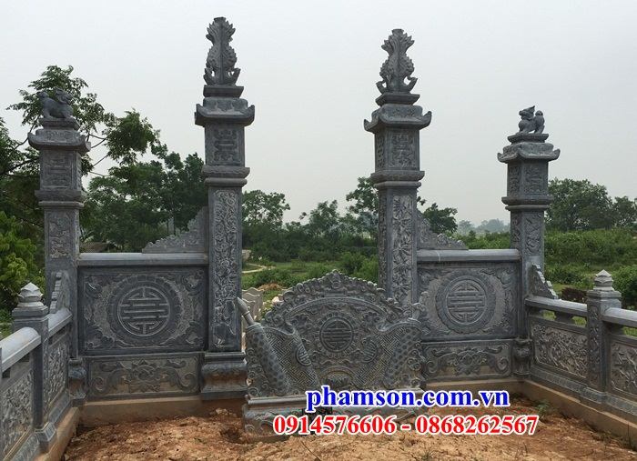 03 Tường hàng rào lan can nghĩa trang khu lăng mộ mồ mả nhà thờ từ đường gia đình dòng họ tổ tiên bằng đá tự nhiên nguyên khối đẹp bán tại Thanh Hóa