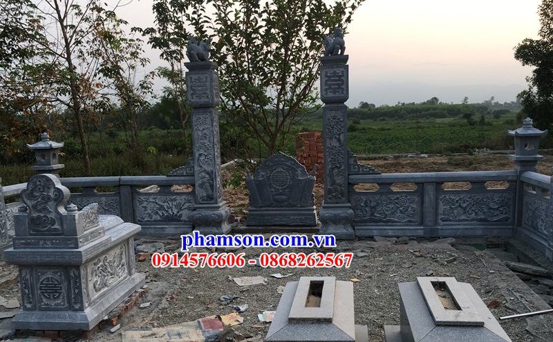 03 Tường hàng rào lan can nghĩa trang khu lăng mộ mồ mả nhà thờ từ đường gia đình dòng họ tổ tiên bằng đá xanh đẹp bán tại Thanh Hóa