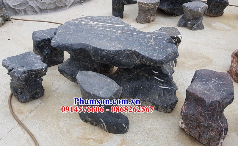 04 Bộ bàn ghế đôn sân vườn biệt thự đá tự nhiên nguyên khối đẹp bán tại Lạng Sơn