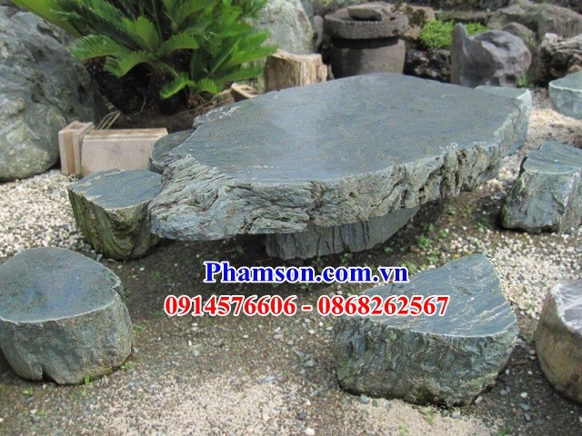 04 Bộ bàn ghế đôn sân vườn biệt thự đá xanh nguyên khối đẹp bán tại Lạng Sơn