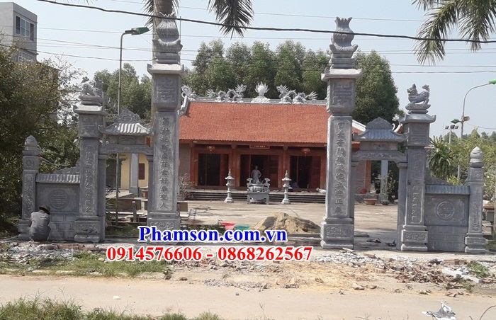 04 Mẫu cổng đá tự nhiên nguyên khối tam quan tứ trụ nhà thờ từ đường gia đình dòng họ tổ tiên đình đền chùa đẹp bán tại Cao Bằng