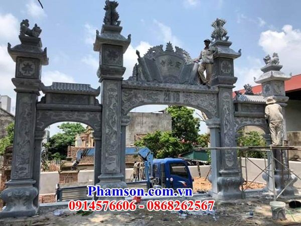 04 Mẫu cổng đá xanh tam quan tứ trụ nhà thờ từ đường gia đình dòng họ tổ tiên đình đền chùa đẹp bán tại Cao Bằng