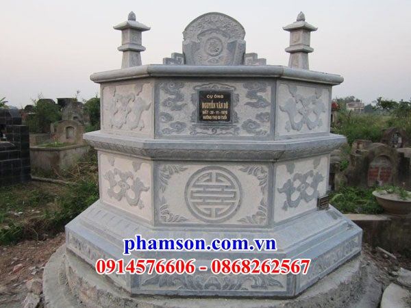 04 Mộ mồ mả gia đình dòng họ ông bà cô tổ bố mẹ bát lục giác tròn bằng đá xanh đẹp bán tại Nghệ An