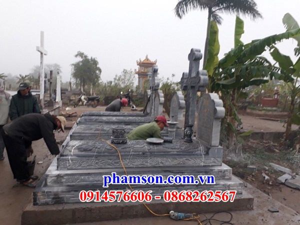 04 Mộ nghĩa trang khu lăng mồ mả cất để giữ cất tro hài cốt đá tự nhiên nguyên khối công giáo đẹp bán tại Kiên Giang