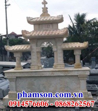 04 Mộ nghĩa trang khu lăng mồ mả đôi cất để giữ cất tro hài cốt đá vàng công giáo đẹp bán tại Kiên Giang