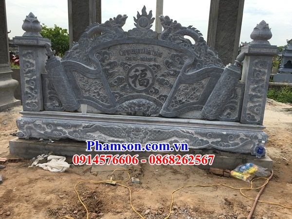 05 Cuốn thư bức bình phong đá tự nhiên nguyên khối khu lăng mộ nghĩa trang nhà thờ từ đường dòng họ gia đình ông bà bố mẹ ba má đẹp bán tại Thái Bình