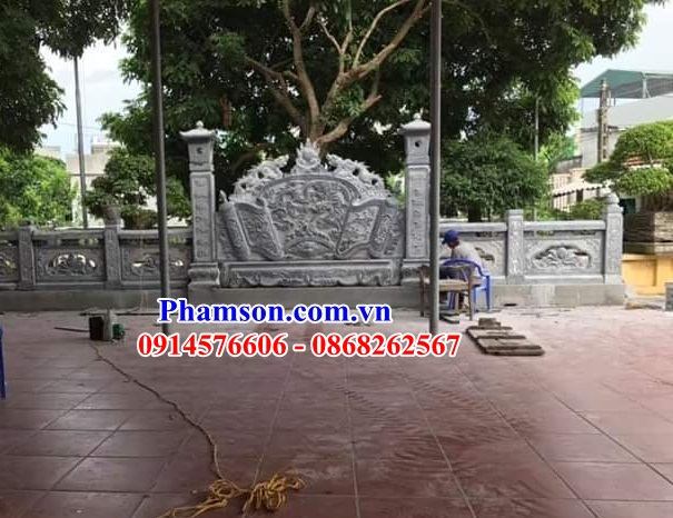 05 Cuốn thư bức bình phong đá xanh khu lăng mộ nghĩa trang nhà thờ từ đường dòng họ gia đình ông bà bố mẹ ba má đẹp bán tại Thái Bình