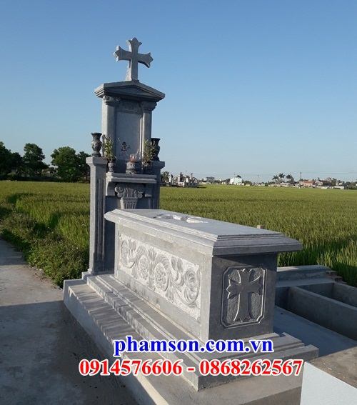 05 Mộ nghĩa trang khu lăng mồ mả gia đình dòng họ ông bà bố mẹ đá thanh hóa cất giữ để hũ tro hài cốt công giáo đẹp bán tại Hậu Giang
